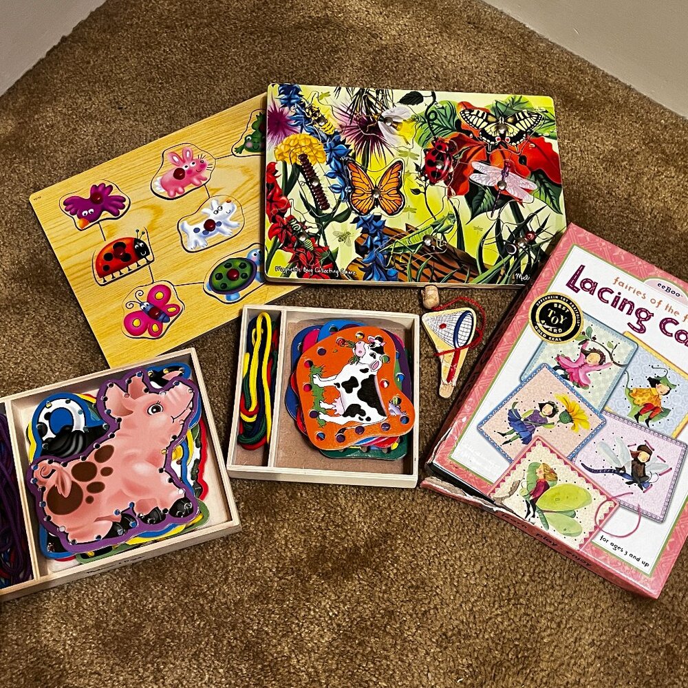 Lot of kids toys, lacing cards & puzzles